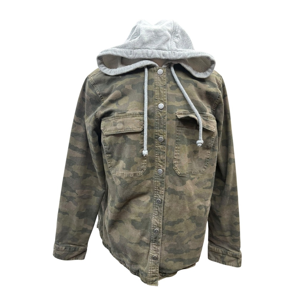 Duluth‎ Trading Co Camo Hooded Utility Jacket Military Shacket Outdoor Cotton L